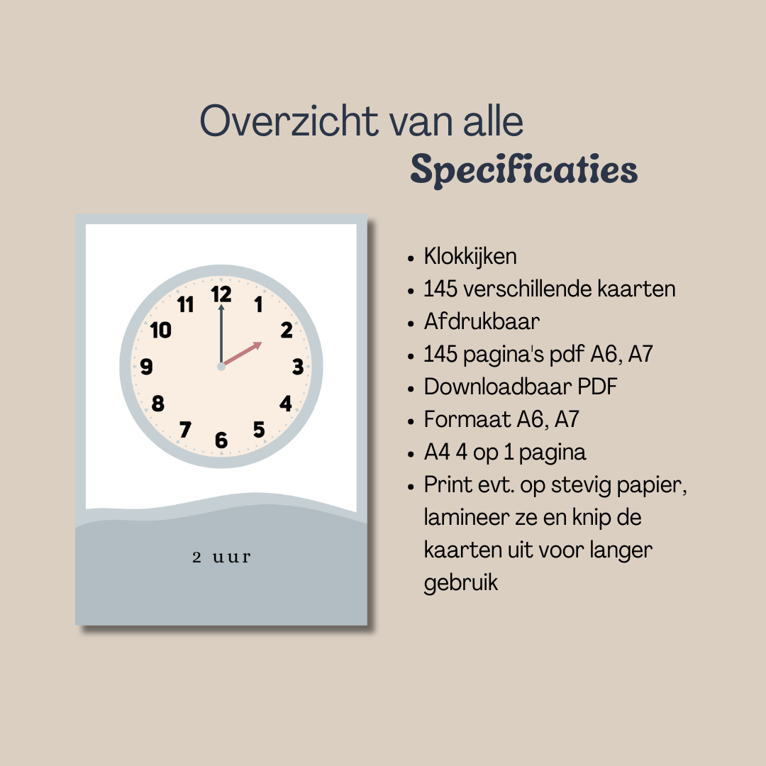 Klokkijken, leren klokkijken, flashcards, peuter, kleuter, kinderen, lesmaterialen, montessori, educatief