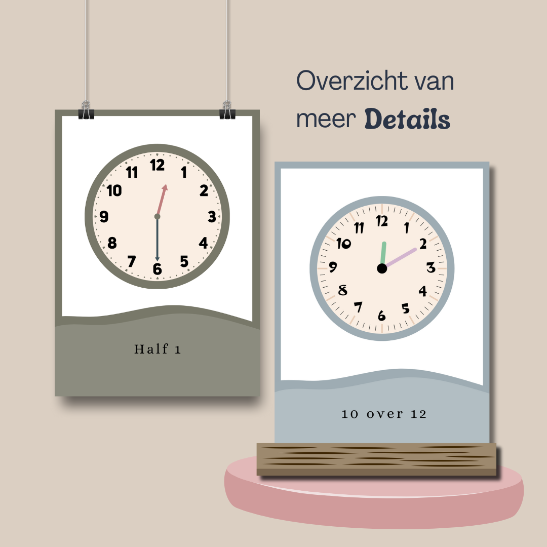 Klokkijken, leren klokkijken, flashcards, peuter, kleuter, kinderen, lesmaterialen, montessori, educatief