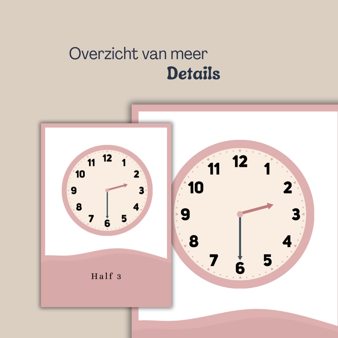 Klokkijken, leren klokkijken, flashcards, peuter, kleuter, kinderen, lesmaterialen, montessori, educatief