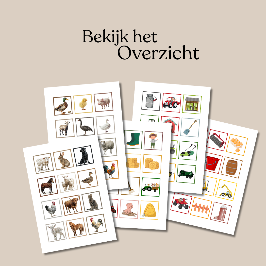 Memory boerderij, spel, montessori, educatief, peuter, kleuter, werkbladen, werkboeken, activiteiten
