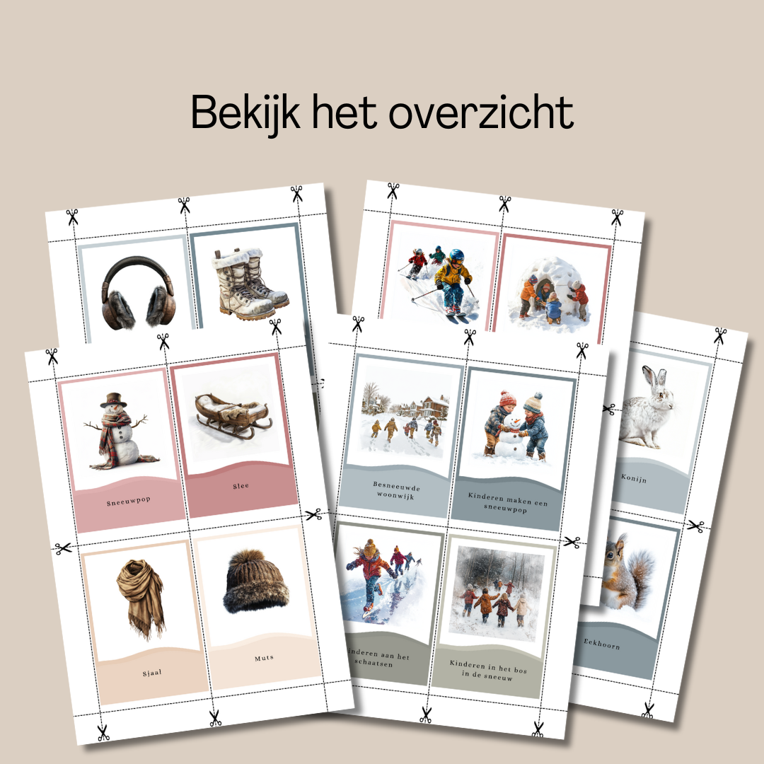 Winter flashcards, montessori, educatief, leerkracht, lesmateriaal, peuter, kleuter