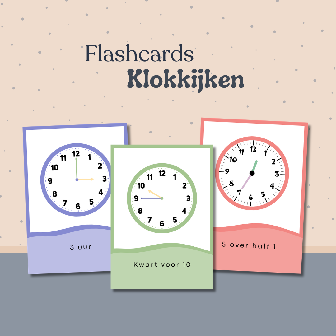 Flashcards klokkijken , leren klokkijken, educatief